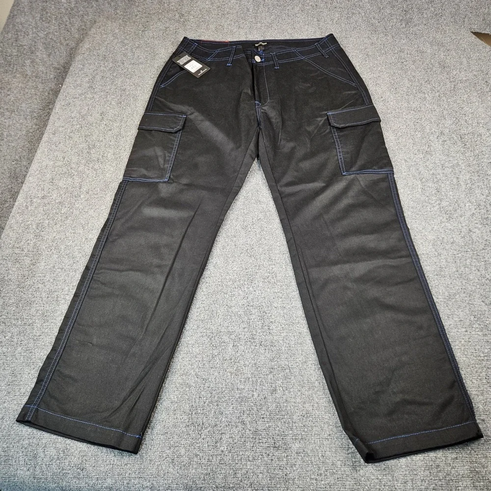 True Religion Mens Jet Black Blue Contrast Stitch Cargo Pants 108335 Size 36 NWT